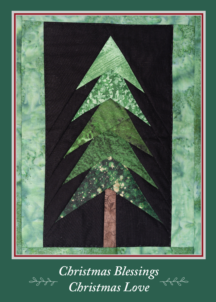 image of quilted pine tree in green with black background