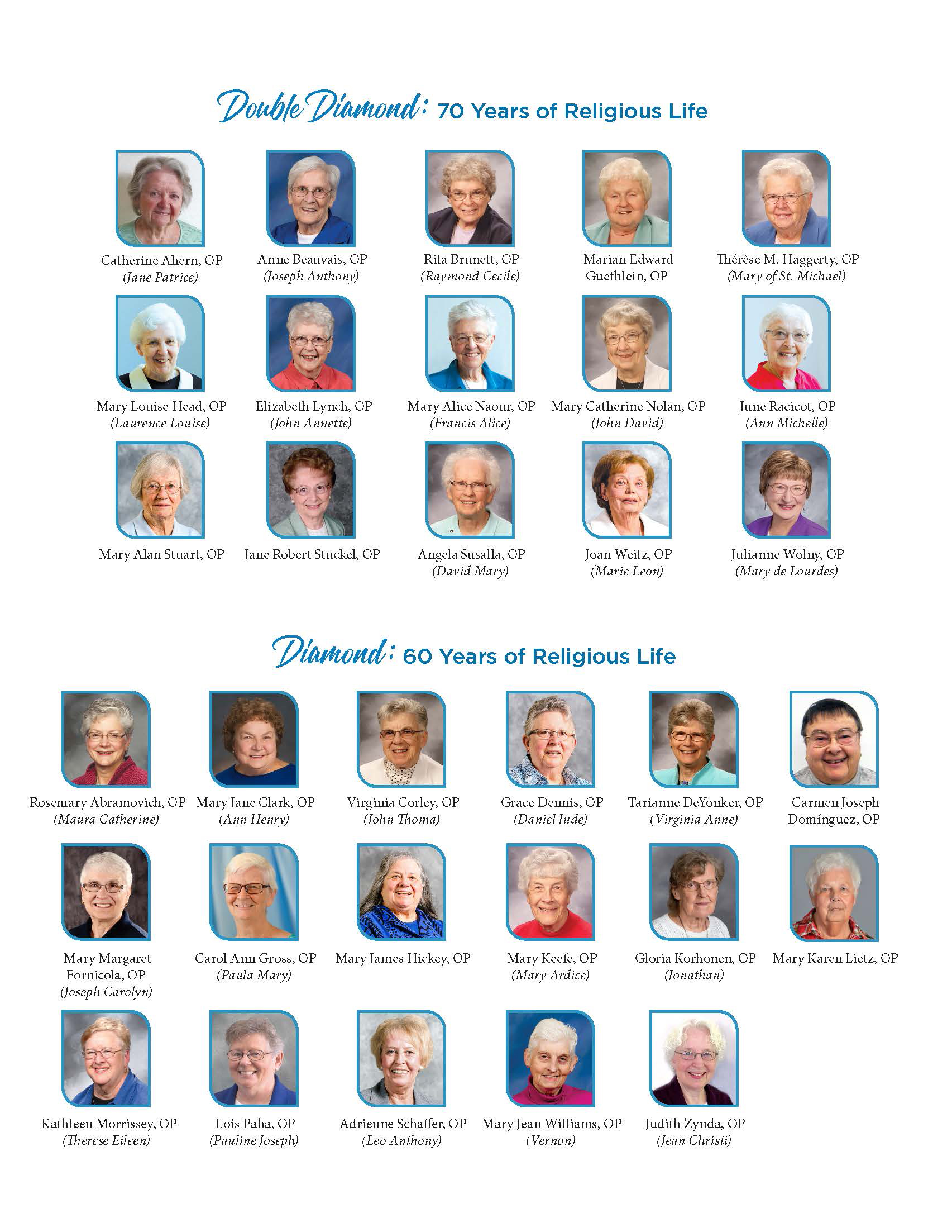 image with headshots and names of 2021 Jubilarians image with headshots and names of 2021 Jubilarians